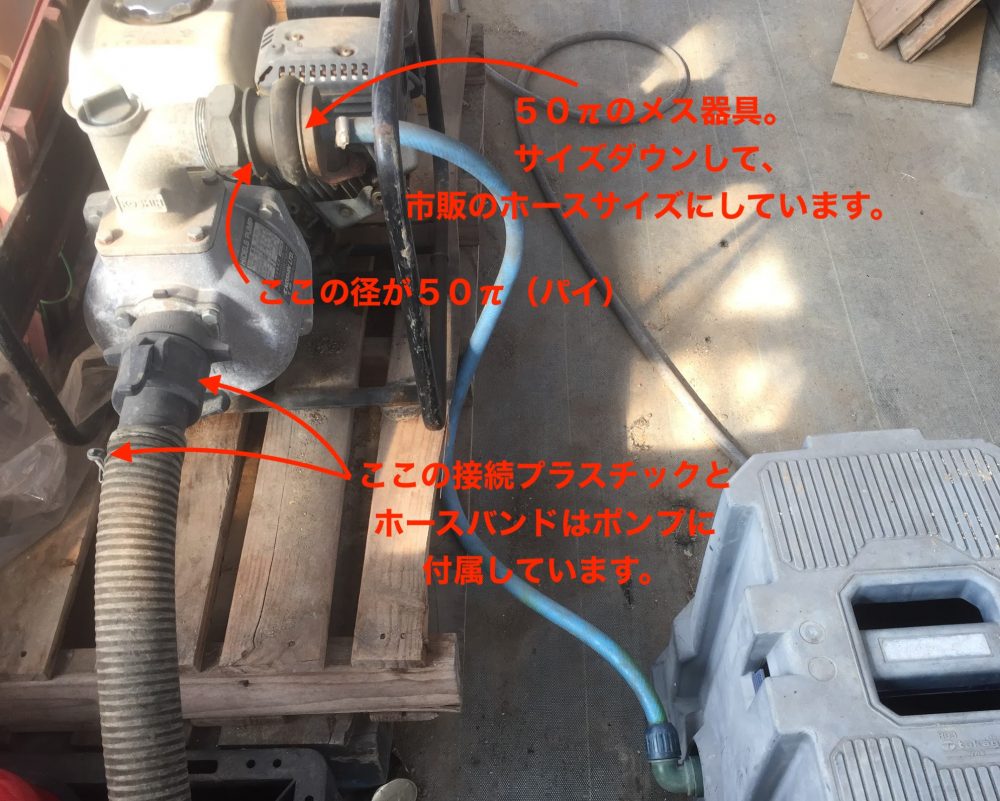 KOSHINの50πのポンプと接続の50πの雌器具です。